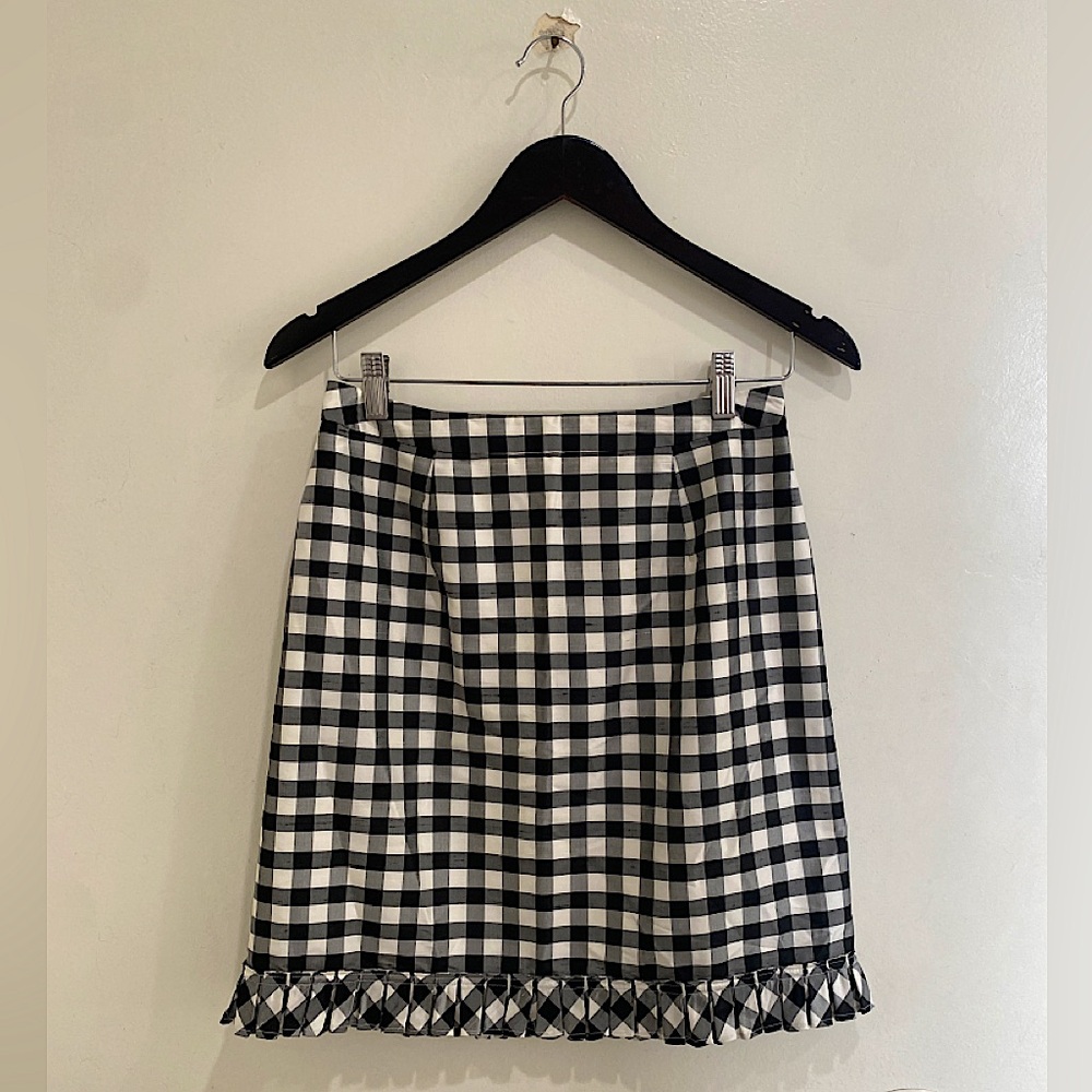 Gingham vintage silk mini skirt, black and white, size s
